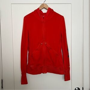 Nike Dri Fit Hoodie Womens Sz Large Red Full Zip Logo Athletic Gym Workout